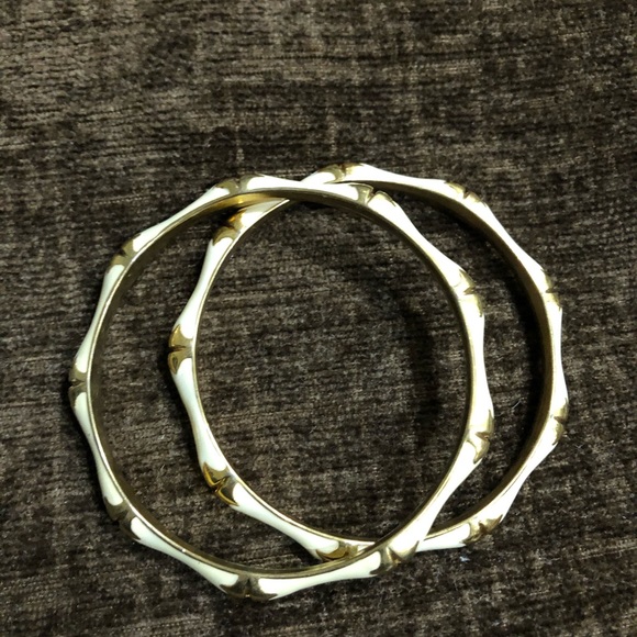 Cream Enamel and Gold Tone Bamboo Bangles - Picture 1 of 2